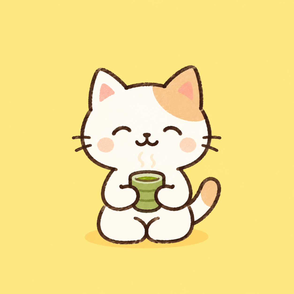 マグカップを持つ茶トラ猫のキャラクター